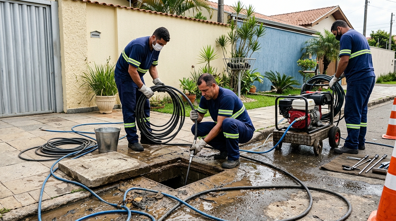 Desentupimento de esgoto residencial em Piracicaba-SP