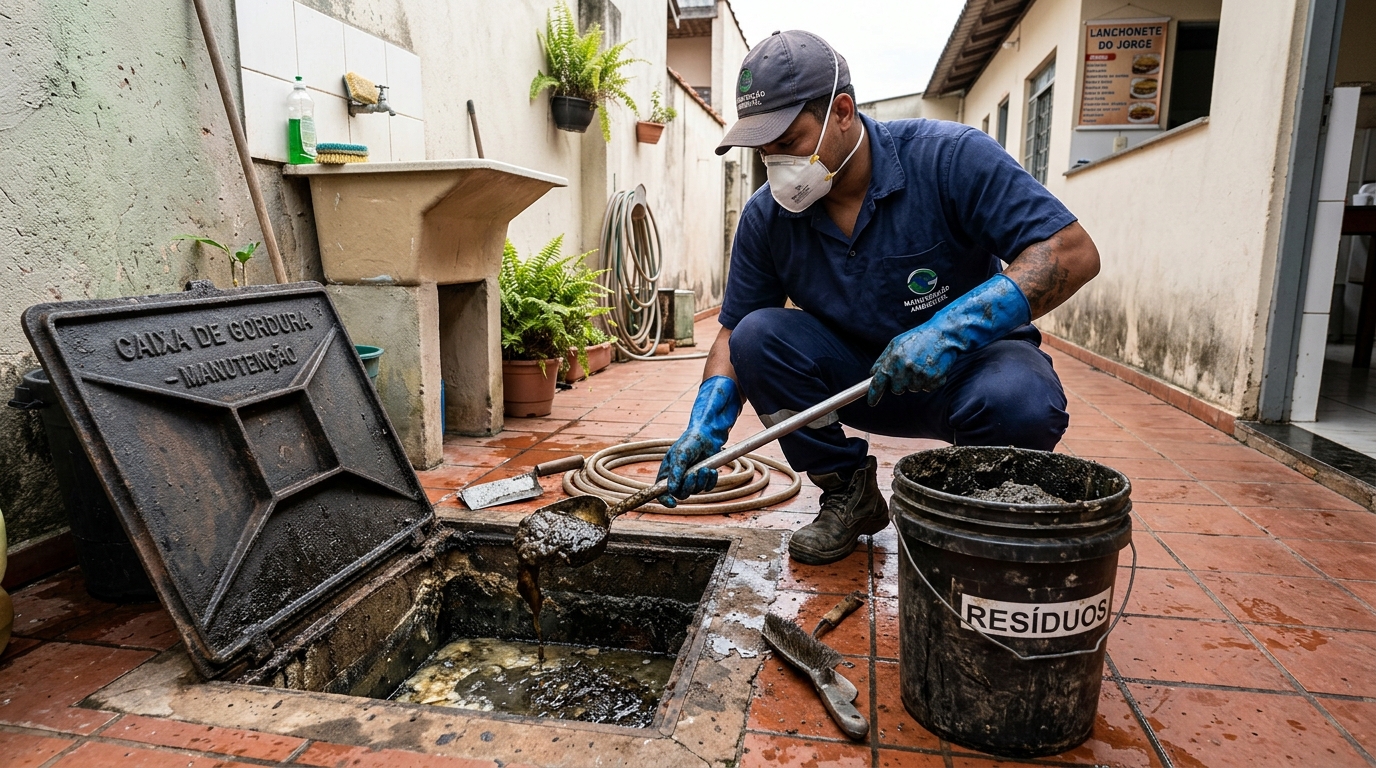 Remoção de lodo de caixa de gordura em Piracicaba-SP